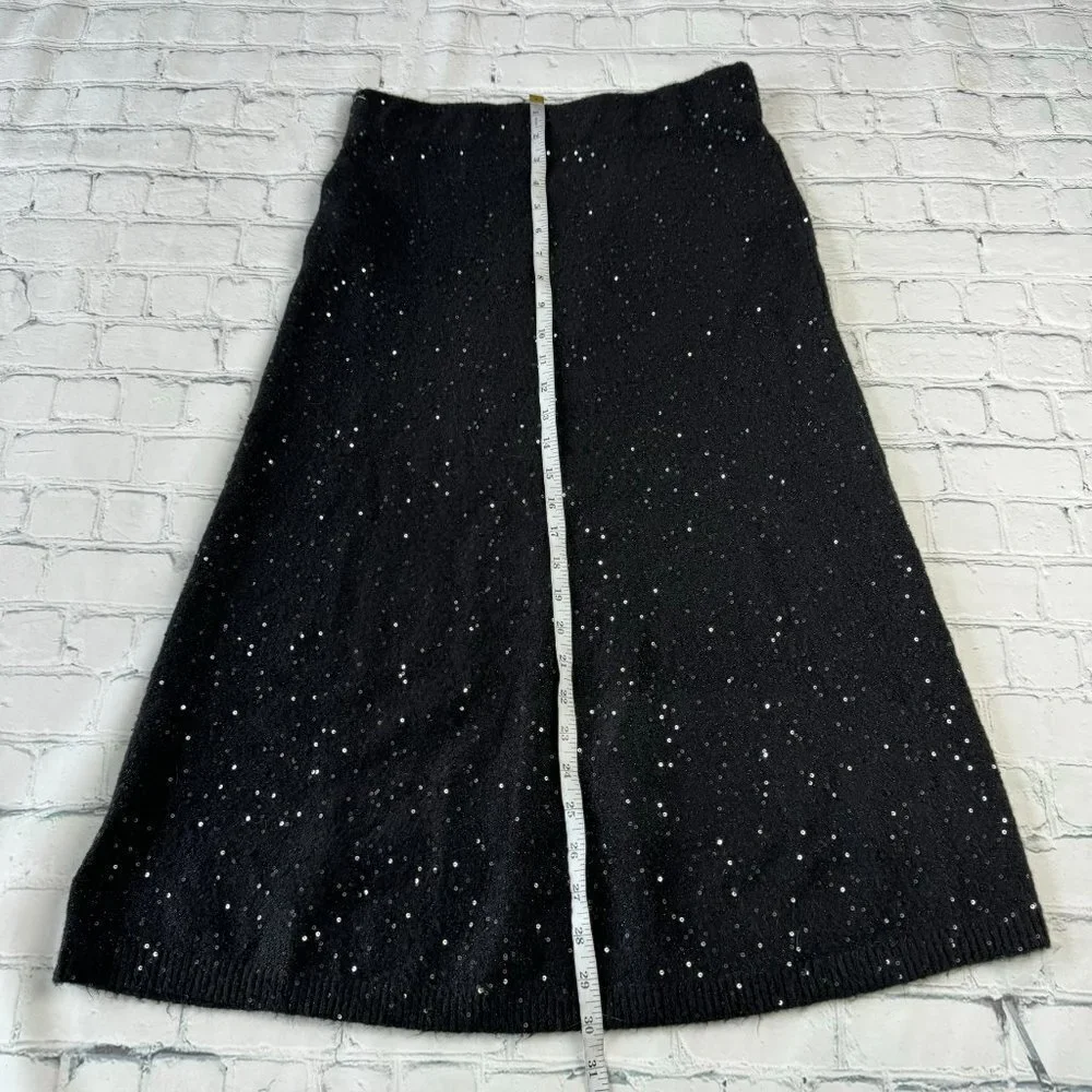 ✅ NWT Loft black sequin embroidered pull on knit midi skirt size S